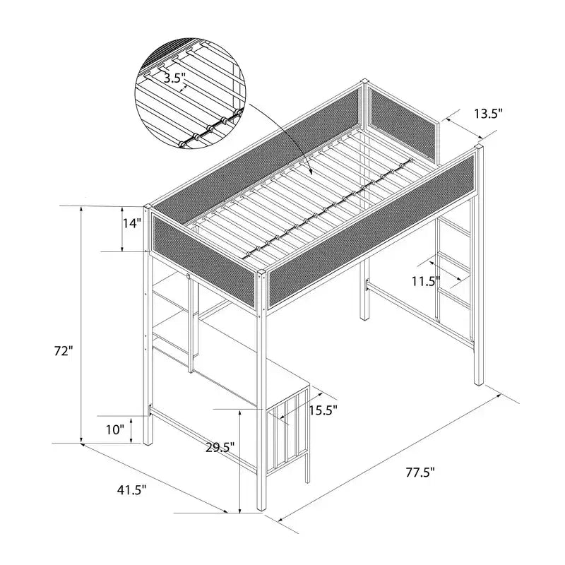 Bellemave Hochbett mit Schreibtisch & Regalen, Schwarz
