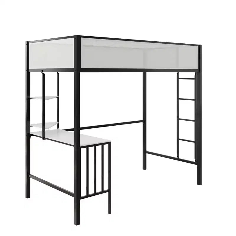 Bellemave Hochbett mit Schreibtisch & Regalen, Schwarz