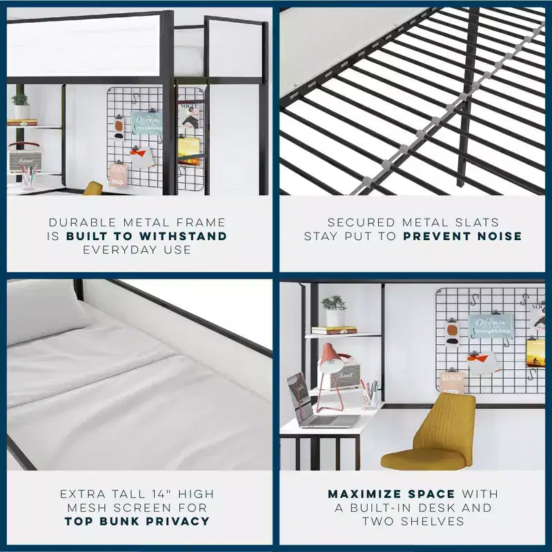 Bellemave Hochbett mit Schreibtisch & Regalen, Schwarz