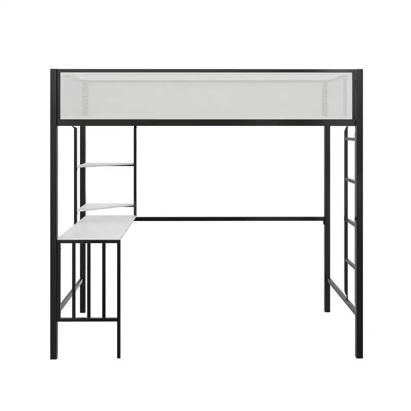 Bellemave Hochbett mit Schreibtisch & Regalen, Schwarz