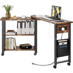 Sofa Table 360Rotating Tabletop End Table, 2-Tier Side Table with Charging Station and Side Storage Pocket for Living Room, Bedroom & Entryway