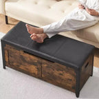 Sitzbank mit Stauraum, Retro Holztruhe mit 2 Sicherheitscharnieren, belastbar bis 136 kg, Ottomanen-Sitzbank für Schlafzimmer, Wohnzimmer, Rustikal