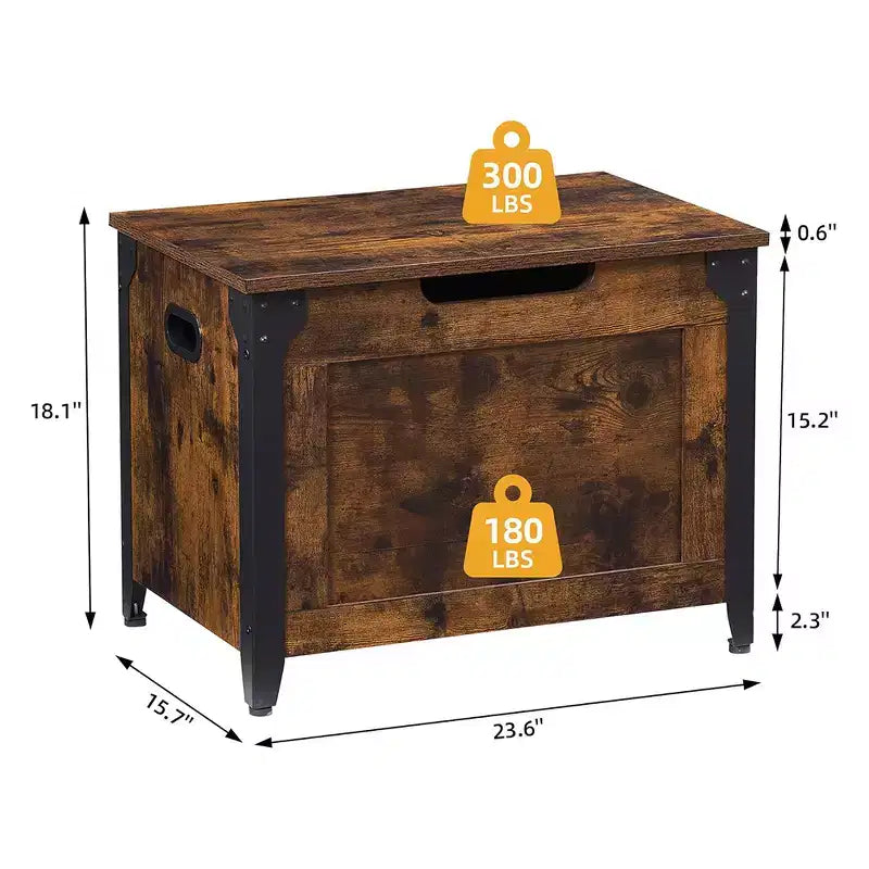 Sitzbank mit Stauraum, Retro Holztruhe mit 2 Sicherheitscharnieren, belastbar bis 136 kg, Ottomanen-Sitzbank für Schlafzimmer, Wohnzimmer, Rustikal