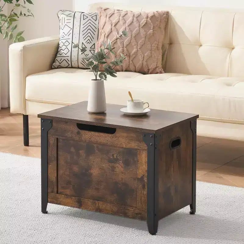 Sitzbank mit Stauraum, Retro Holztruhe mit 2 Sicherheitscharnieren, belastbar bis 136 kg, Ottomanen-Sitzbank für Schlafzimmer, Wohnzimmer, Rustikal