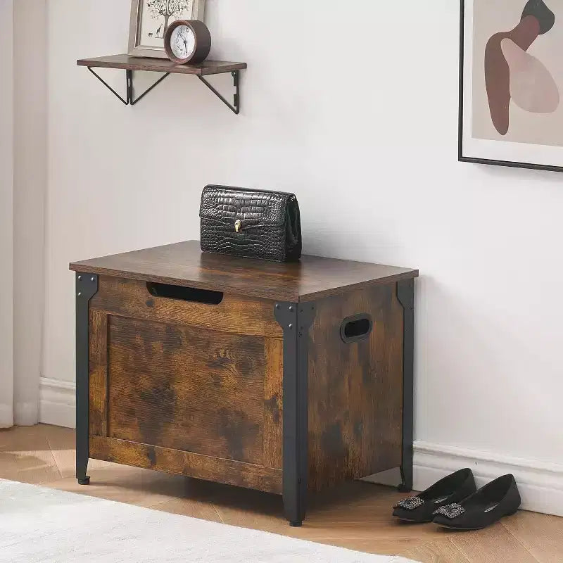 Storage Bench, Retro Wooden Storage Chest with 2 Safety Hinges, Loads 300 lb, Storage Ottoman Bench for Bedroom Living Room, Rustic