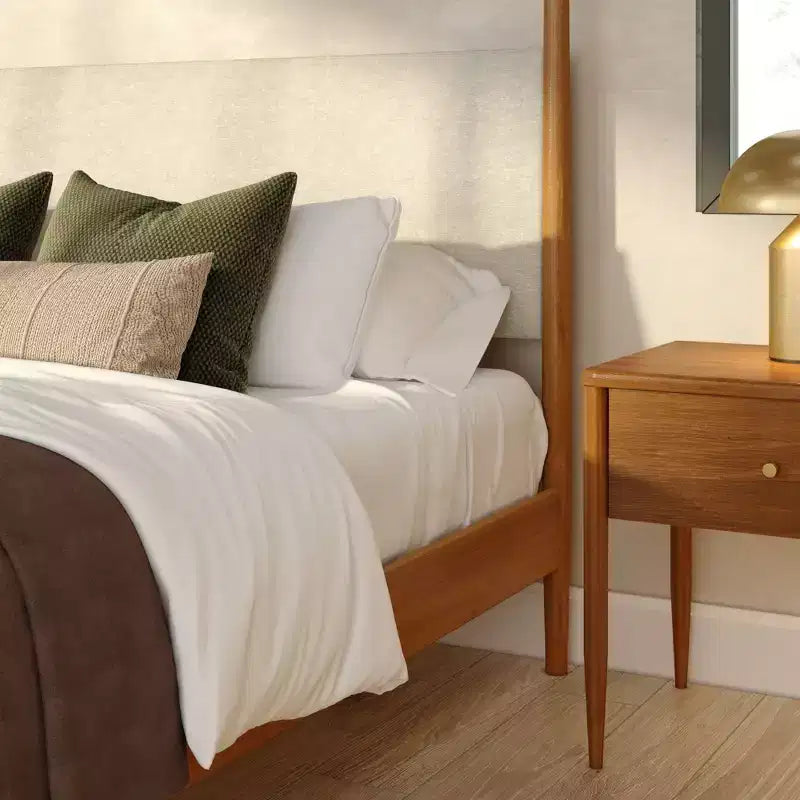 Himmelbett Harbor Queen mit gepolstertem Kopfteil, Blonde/ Swiss Coffee (MD2411-01)