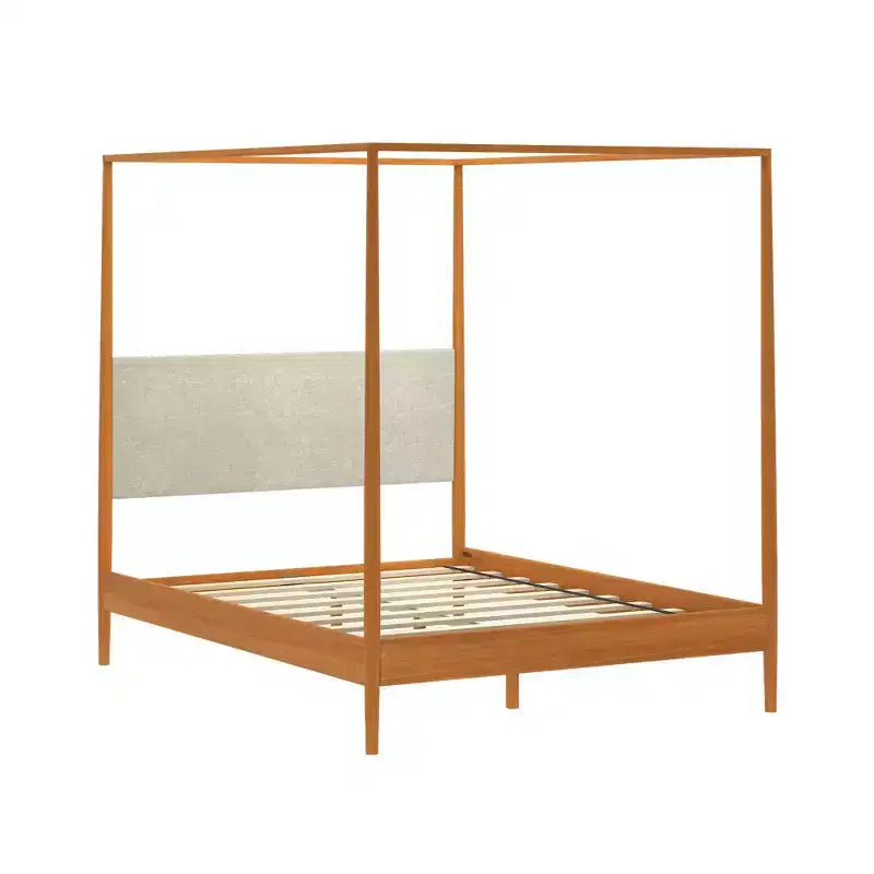 Himmelbett Harbor Queen mit gepolstertem Kopfteil, Blonde/ Swiss Coffee (MD2411-01)