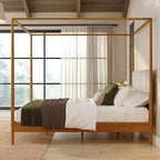 Himmelbett Harbor Queen mit gepolstertem Kopfteil, Blonde/ Swiss Coffee (MD2411-01)