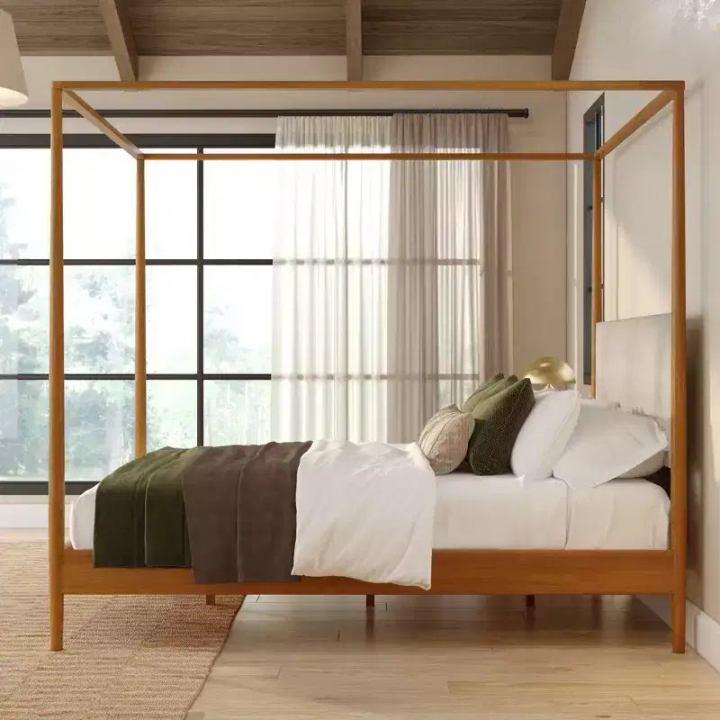 Himmelbett Harbor Queen mit gepolstertem Kopfteil, Blonde/ Swiss Coffee (MD2411-01)