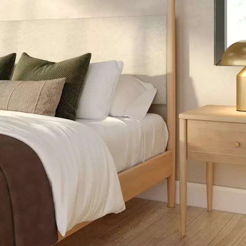 Himmelbett Harbor Queen mit gepolstertem Kopfteil, Blonde/ Swiss Coffee (MD2411-01)