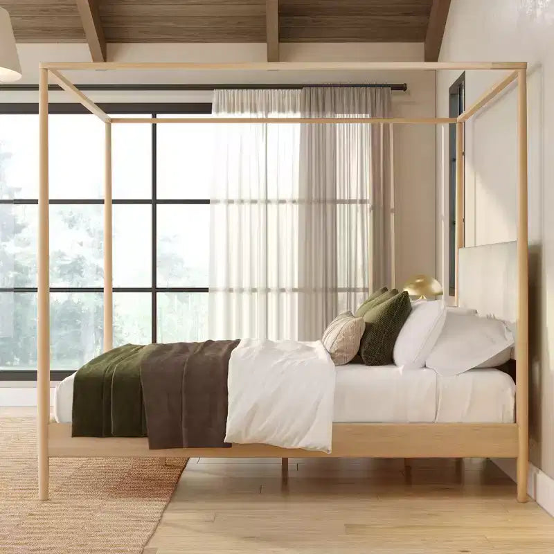 Himmelbett Harbor Queen mit gepolstertem Kopfteil, Blonde/ Swiss Coffee (MD2411-01)