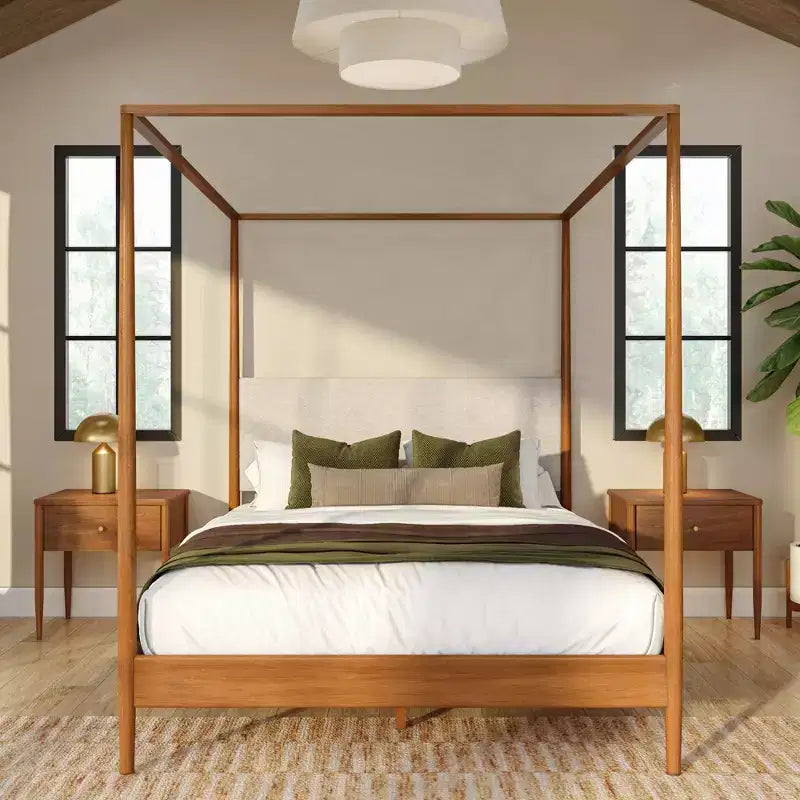Himmelbett Harbor Queen mit gepolstertem Kopfteil, Blonde/ Swiss Coffee (MD2411-01)