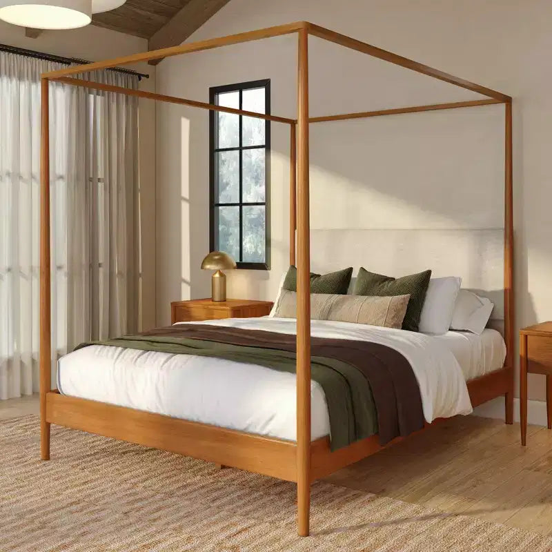 Himmelbett Harbor Queen mit gepolstertem Kopfteil, Blonde/ Swiss Coffee (MD2411-01)