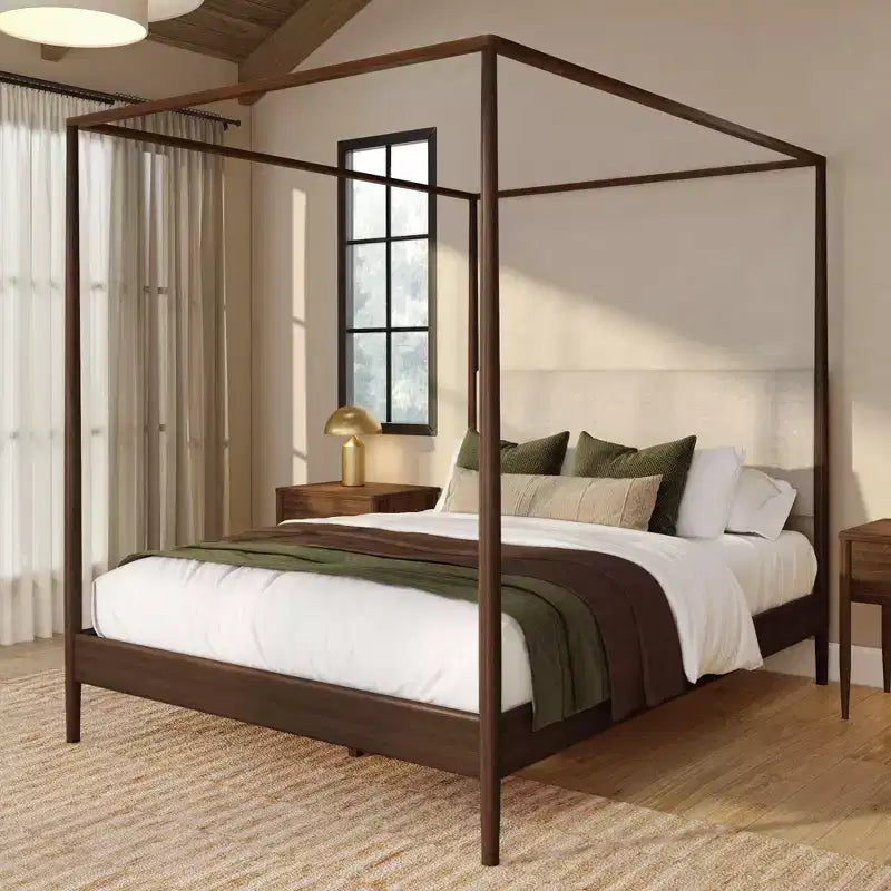 Himmelbett Harbor Queen mit gepolstertem Kopfteil, Blonde/ Swiss Coffee (MD2411-01)