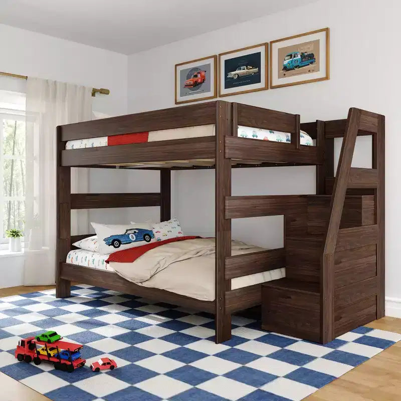 Modern Farmhouse Queen Over Queen Bunk Bed With Staircase