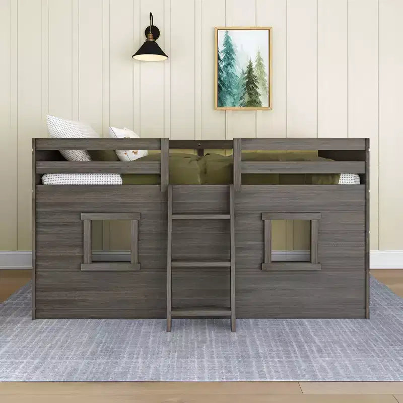 Farmhouse Twin Niedriges Hochbett mit 2 Fenstern
