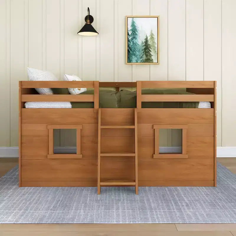 Farmhouse Twin Niedriges Hochbett mit 2 Fenstern
