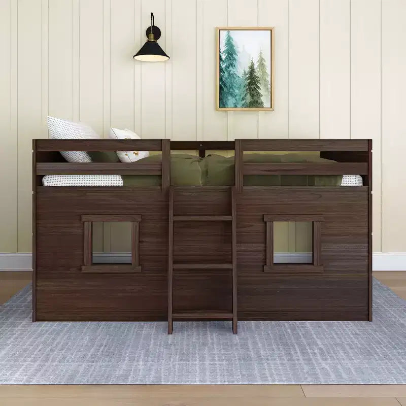 Farmhouse Twin Niedriges Hochbett mit 2 Fenstern