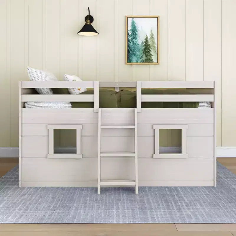 Farmhouse Twin Niedriges Hochbett mit 2 Fenstern