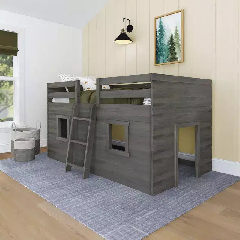 Farmhouse Twin Niedriges Hochbett mit 2 Fenstern