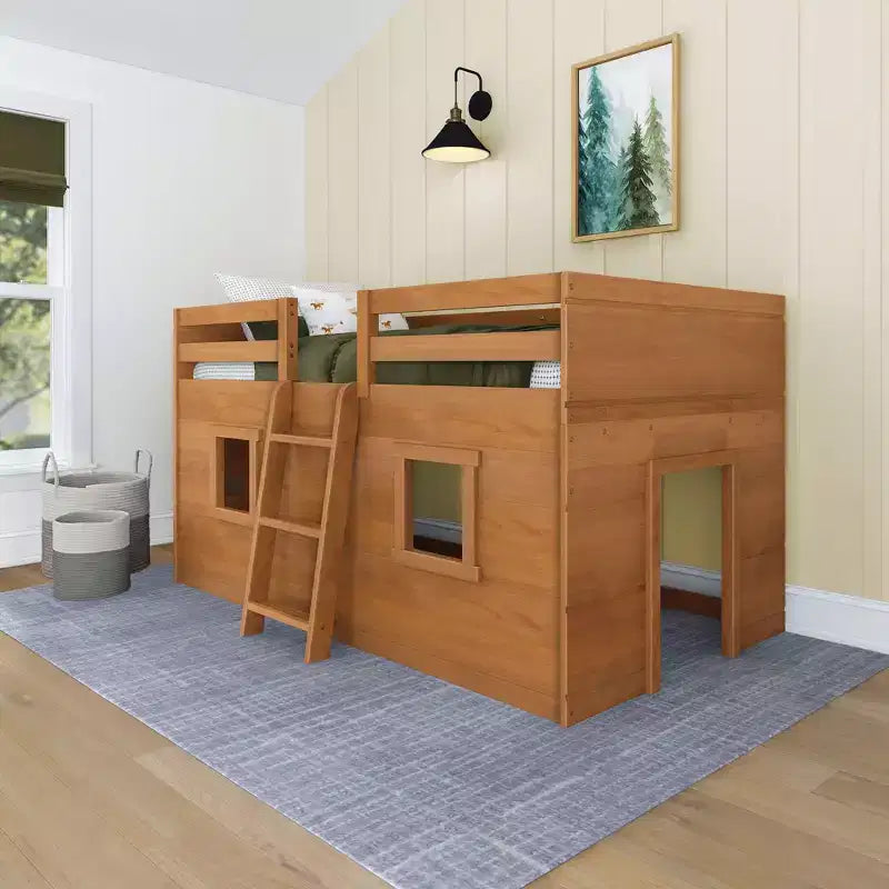 Farmhouse Twin Niedriges Hochbett mit 2 Fenstern