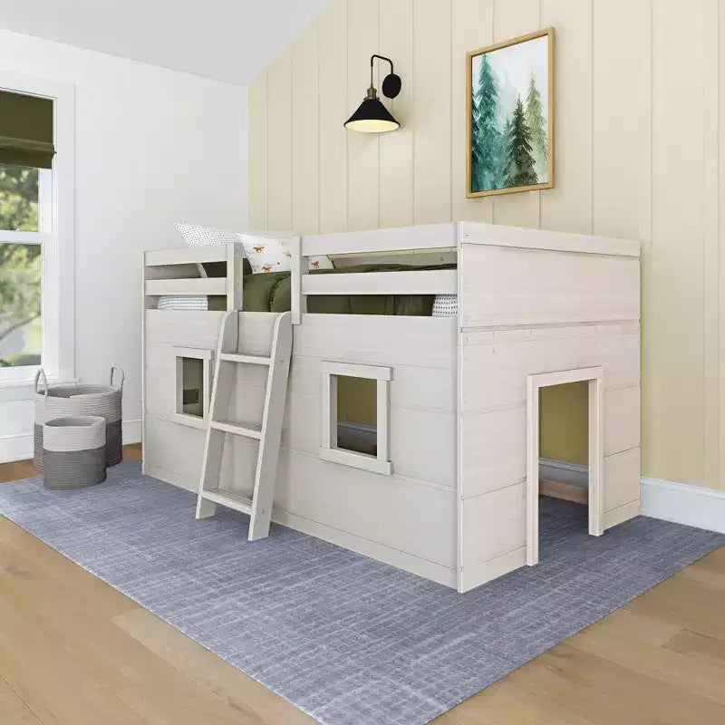 Farmhouse Twin Niedriges Hochbett mit 2 Fenstern