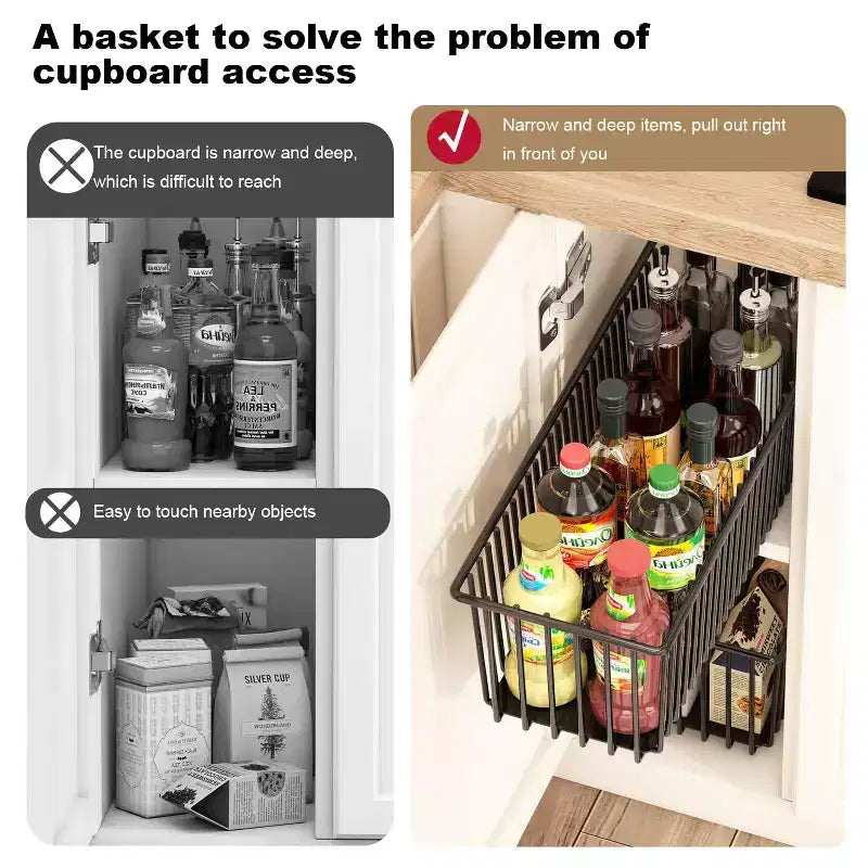 Multifunktionale ausziehbare Regalböden, 2er-Pack ausziehbarer Schrankorganizer, stabile Roll-Out-Schubladen aus Karbonstahl für Küchenschränke, Speisekammer, Bad, unter der Spüle