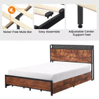 Doppelbettrahmen, 4 Schubladen und Stauraum-Kopfteil, Metall-Plattformbett, einfache Montage, kein Boxspringbett erforderlich