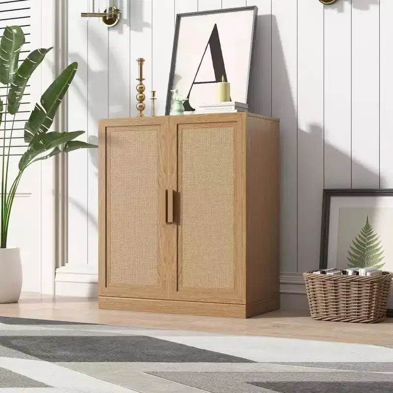 PexFix 36 Modular Sideboard Cabinet with Storage Farmhouse Buffet Cabinet with Rattan Doors for Living Room Kitchen Dining Room Entryway Natural