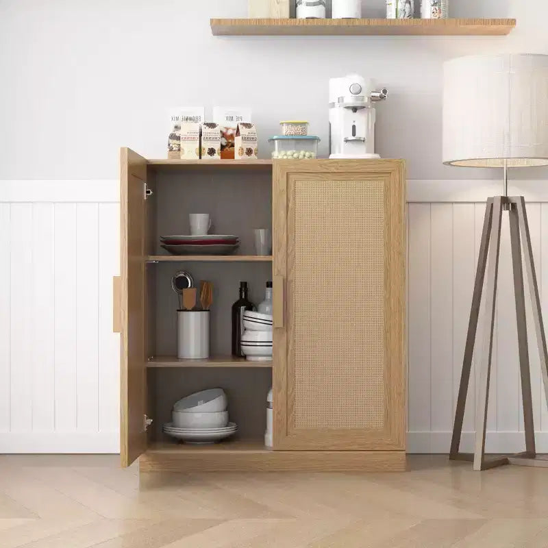 PexFix 36 Modulare Anrichte mit Stauraum, Farmhouse Buffet-Schrank mit Rattantüren für Wohnzimmer, Küche, Esszimmer, Diele, Natur