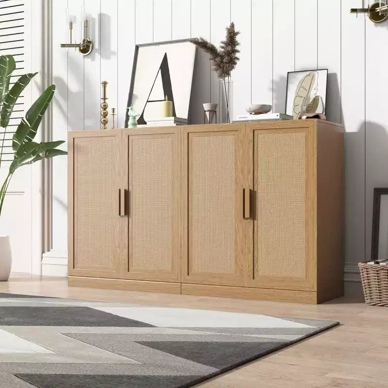 PexFix 36 Modulare Anrichte mit Stauraum, Farmhouse Buffet-Schrank mit Rattantüren für Wohnzimmer, Küche, Esszimmer, Diele, Natur