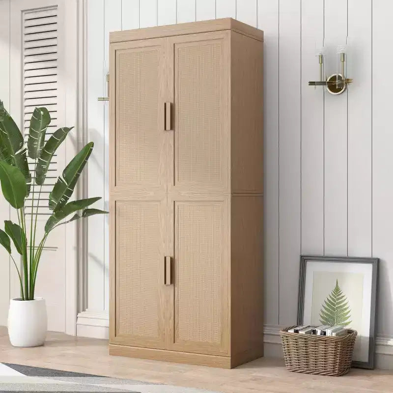PexFix 36 Modulare Anrichte mit Stauraum, Farmhouse Buffet-Schrank mit Rattantüren für Wohnzimmer, Küche, Esszimmer, Diele, Natur