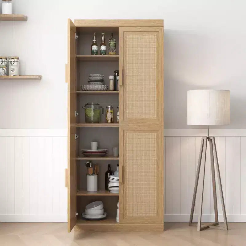 PexFix 36 Modulare Anrichte mit Stauraum, Farmhouse Buffet-Schrank mit Rattantüren für Wohnzimmer, Küche, Esszimmer, Diele, Natur