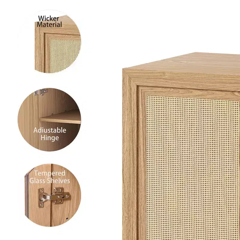 PexFix 36 Modulare Anrichte mit Stauraum, Farmhouse Buffet-Schrank mit Rattantüren für Wohnzimmer, Küche, Esszimmer, Diele, Natur
