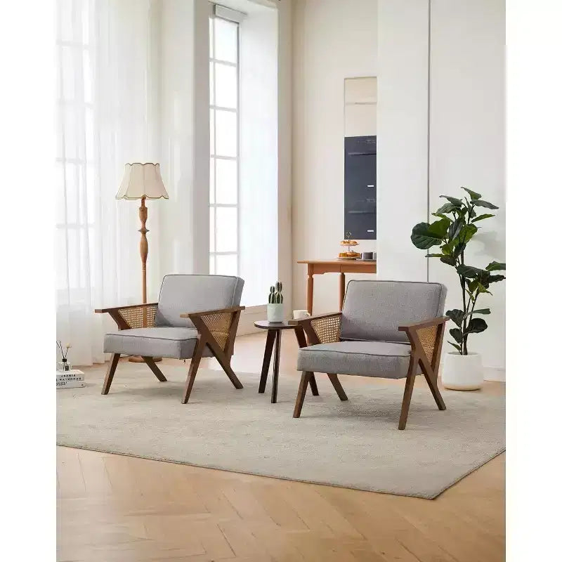 Akzentstuhl, Moderner Sessel mit Holzbeinen, mit Leinenstoff gepolsterter Loungesessel für Wohnzimmer, Schlafzimmer