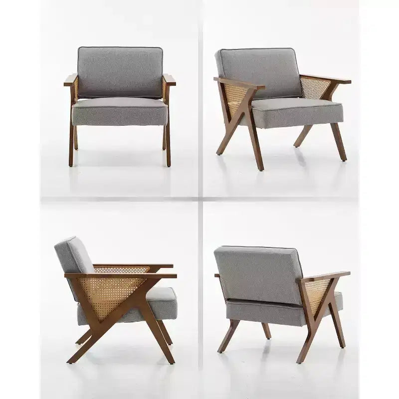 Akzentstuhl, Moderner Sessel mit Holzbeinen, mit Leinenstoff gepolsterter Loungesessel für Wohnzimmer, Schlafzimmer