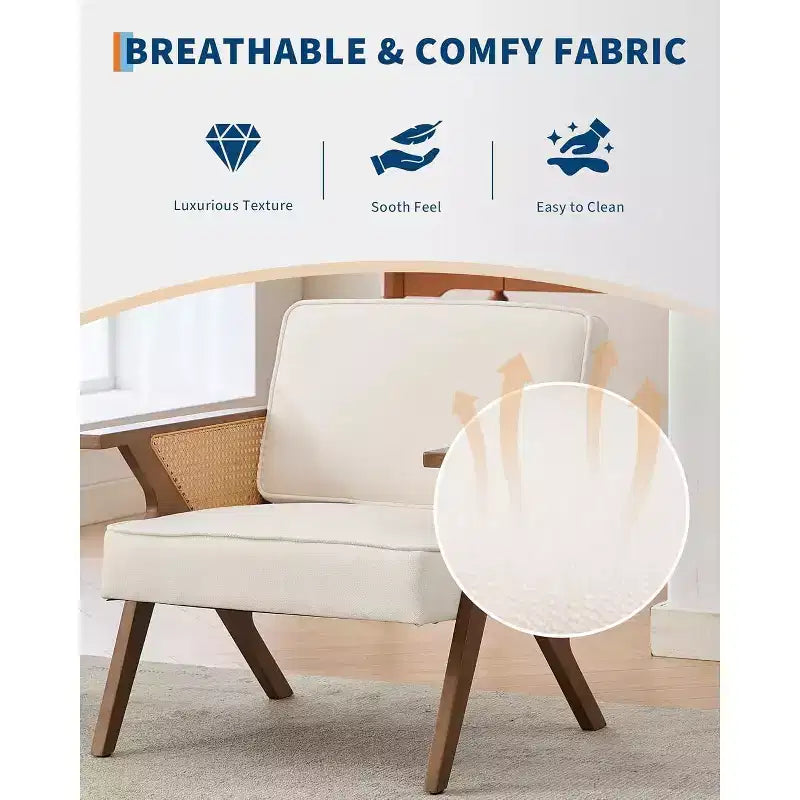 Akzentstuhl, Moderner Sessel mit Holzbeinen, mit Leinenstoff gepolsterter Loungesessel für Wohnzimmer, Schlafzimmer