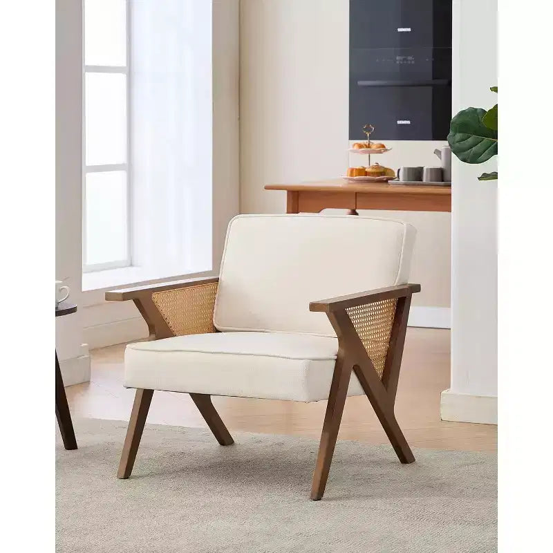 Accent Chair, Modern Armchair with Wood Legs,Linen Fabric Upholstered Lounge Arm Chair for Living Room, Bedroom