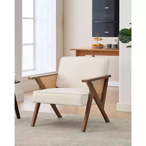 Accent Chair, Modern Armchair with Wood Legs,Linen Fabric Upholstered Lounge Arm Chair for Living Room, Bedroom