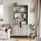 Bücherregal mit Tür, 5-stufiges Standregal im Landhausstil mit Aufbewahrungsschrank und verstellbaren Einlegeböden, geeignet für Schlafzimmer