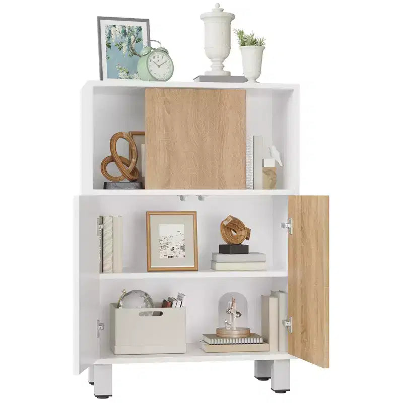 Holzschrank - Sideboard mit Schiebetüren, verstellbaren Einlegeböden, Eckschrank, kompaktes Bücherregal