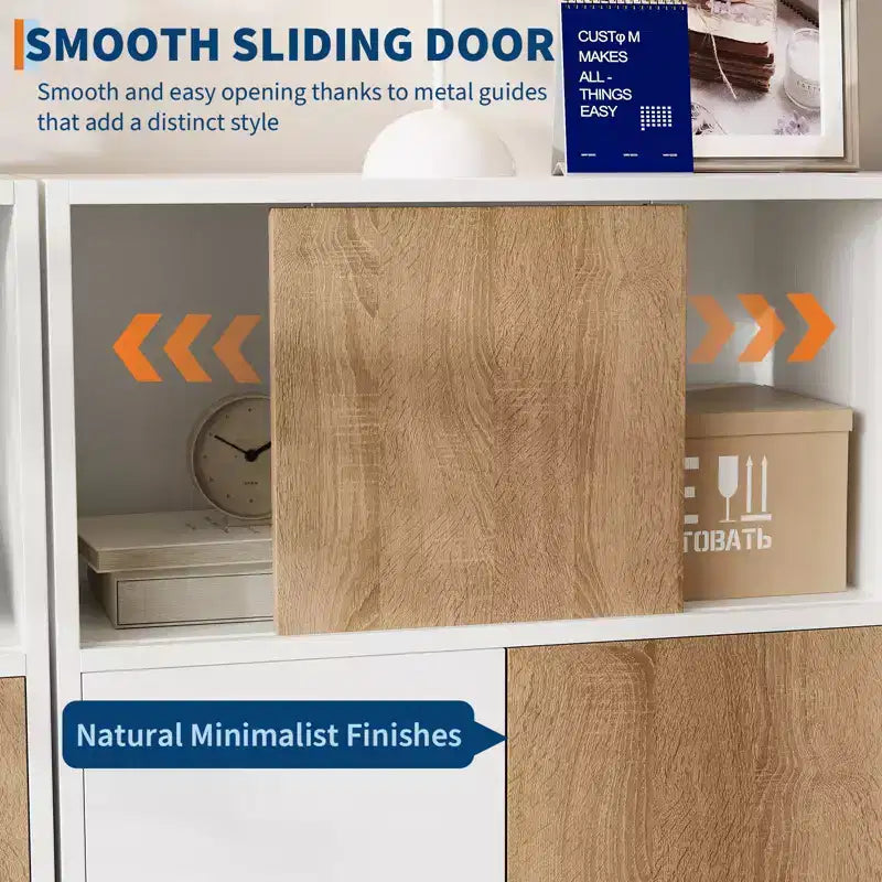 Holzschrank - Sideboard mit Schiebetüren, verstellbaren Einlegeböden, Eckschrank, kompaktes Bücherregal