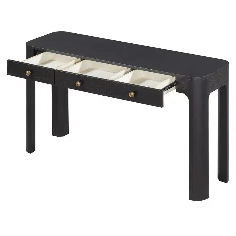 Okak Vintage Konsolentisch aus Holzfurnier mit 3 Schubladen & abgerundeten Ecken,Eleganter Beistelltisch für Foyer,Flur,Wohnzimmer