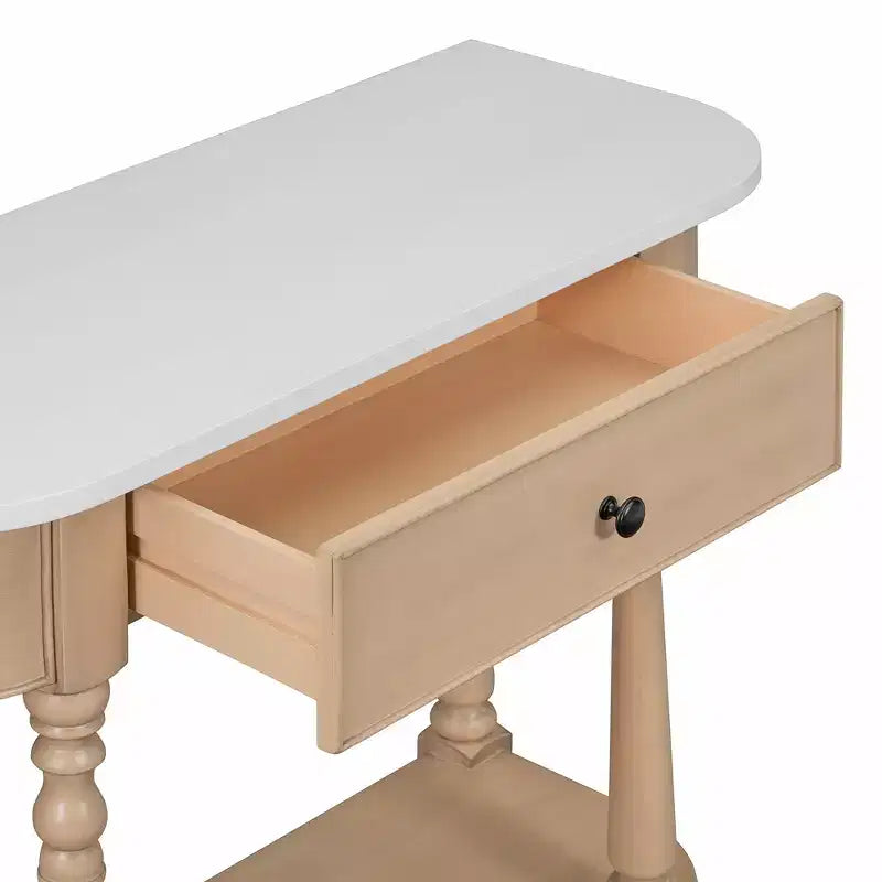 Vintage schmaler Konsolentisch mit Stauraum, Holz-Eingangstisch mit oberer Schublade und offenem Regal, Retro-Sofatisch für Eingangsbereich und Flur