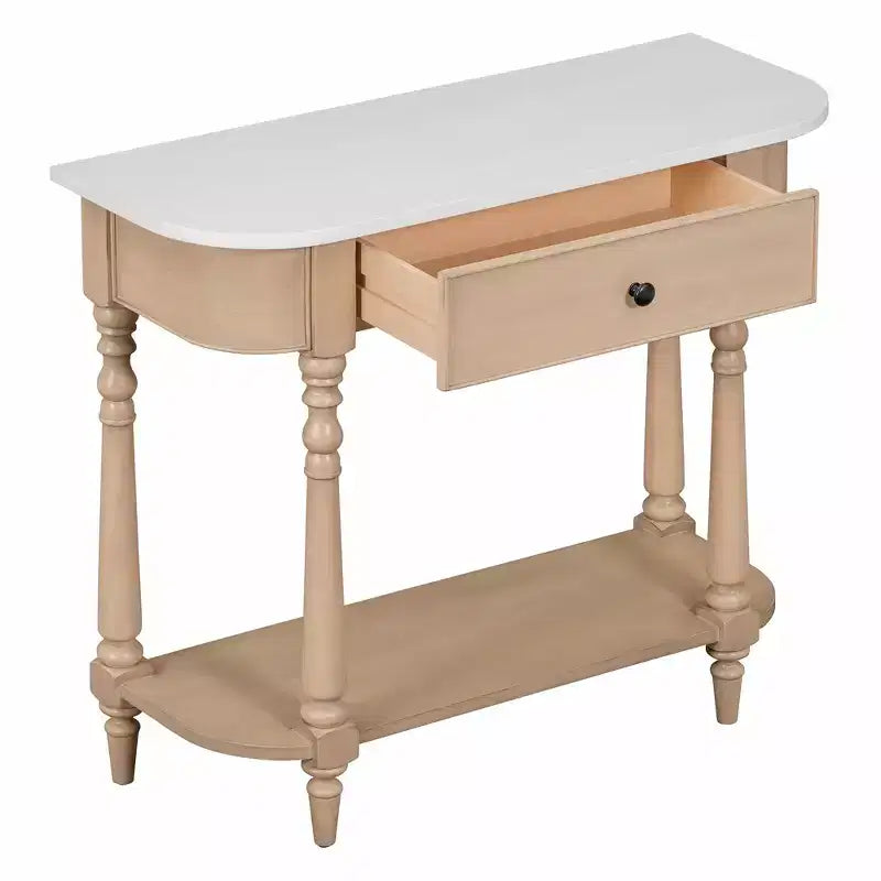 Vintage schmaler Konsolentisch mit Stauraum, Holz-Eingangstisch mit oberer Schublade und offenem Regal, Retro-Sofatisch für Eingangsbereich und Flur