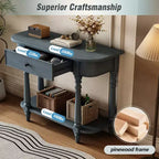Vintage schmaler Konsolentisch mit Stauraum, Holz-Eingangstisch mit oberer Schublade und offenem Regal, Retro-Sofatisch für Eingangsbereich und Flur