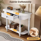 Vintage schmaler Konsolentisch mit Stauraum, Holz-Eingangstisch mit oberer Schublade und offenem Regal, Retro-Sofatisch für Eingangsbereich und Flur