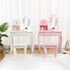 Prinzessinnen-Schminktisch für Kinder, kleiner Schminktisch und Hocker für Mädchen zum Spielen mit beleuchtetem Spiegel, Make-up-Spielset, Aufbewahrungsschublade