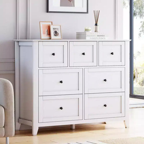 7-Schubladen-Kommode für Schlafzimmer, Holzschrank-Kommode Aufbewahrungsorganisator, breite moderne Kommode für Wohnzimmer,