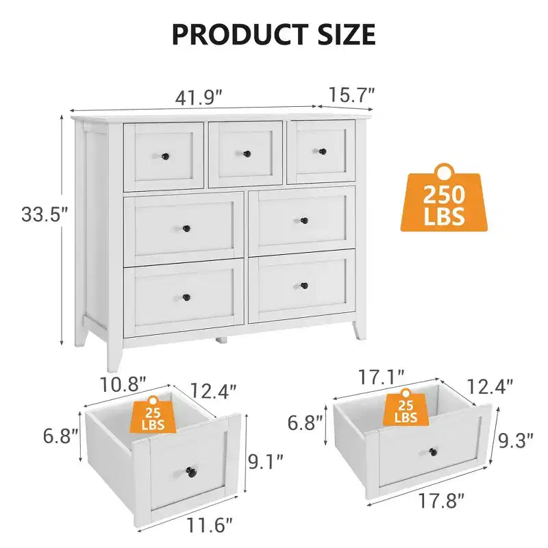 7-Schubladen-Kommode für Schlafzimmer, Holzschrank-Kommode Aufbewahrungsorganisator, breite moderne Kommode für Wohnzimmer,